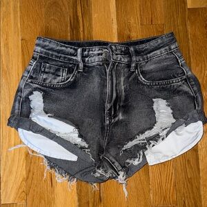Forever 21 Black Distressed High-Rise Denim Shorts